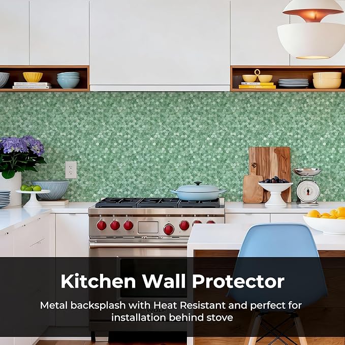 STICKGOO Peel and Stick Backsplash Tiles, Stick on Mosaic Self Adhesive Tiles, 3D Hexagon Backsplash for Kitchen Bathroom Fireplace Vanity (8PCS, Light Green) - Image 4