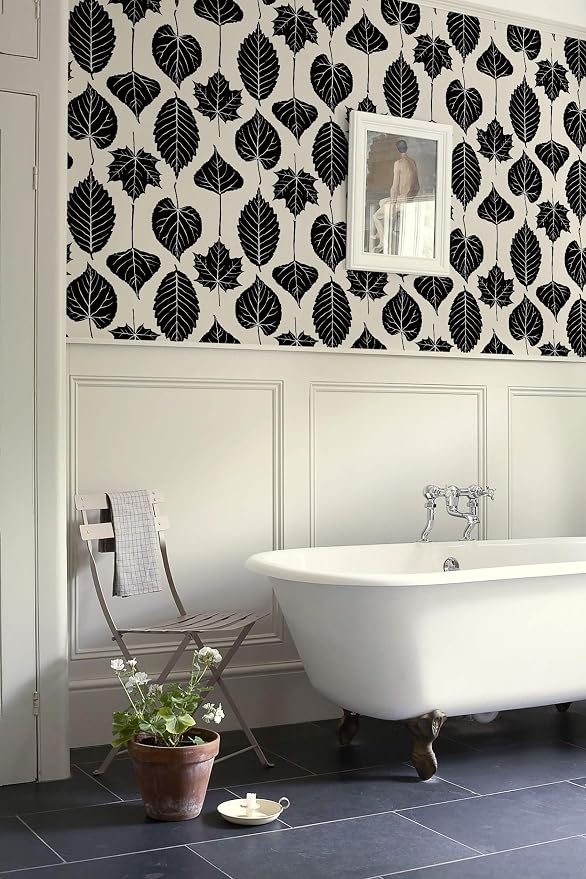 Dimoon Modern Peel and Stick Wallpaper Black and Cream Leaf Contact Paper Botanical Wallpaper Vintage Renter Friendly Removable Geometric Wall Paper for Bedroom Kitchen Textured 17.3''x197'' - Image 8