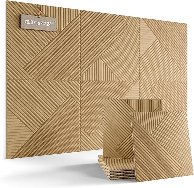 Fluxynara 6-Pack Felt Bulletin Board,Natural Oak Diamond Chevron-1 | 70.87" x 47.24" Cork Board Alternative, Acoustic Wall Panels with 60 Adhesive Tabs for Recording Studios and Home Offices by FLUXYNARA