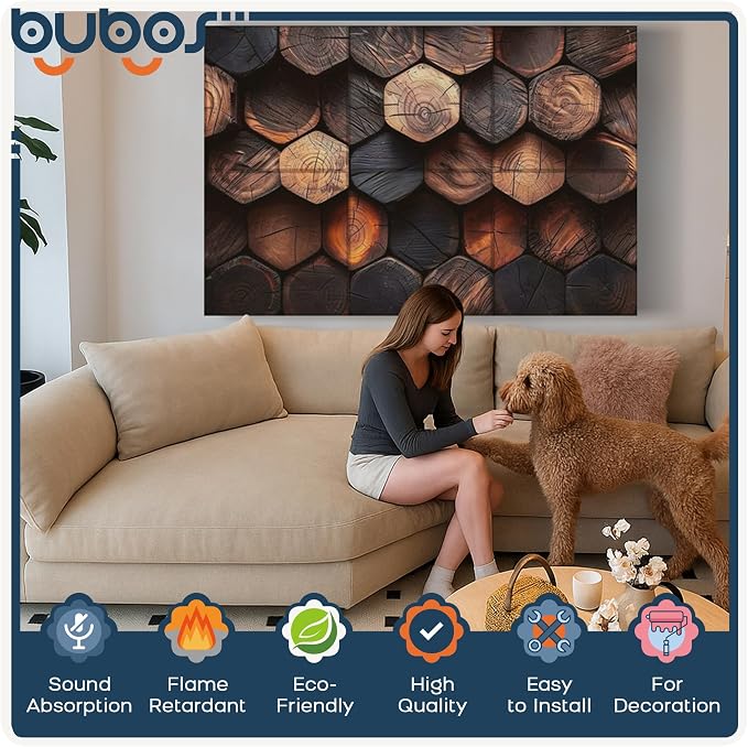 BUBOS 6 Pack Art Acoustic Wall Panels,70.8”x47.2”Self Adhesive for Home Decor | Peel and Stick, for Home Office, Studio & Wall Decor Sound Treatment, Wall Panels for Noise Reduction & Stylish Room - Image 3