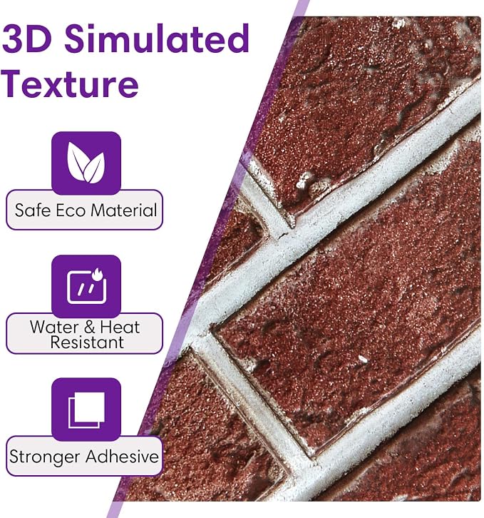 3D Faux Brick Wall Panels Peel and Stick, Designed for Quick DIY | Dark Red, 10 Pcs 11.8" x 11.8", Small Brick-Look, Ultra-Light PVC Fake Brick Covering for Wall Renovation, Cover 9.7 sq ft - Image 7