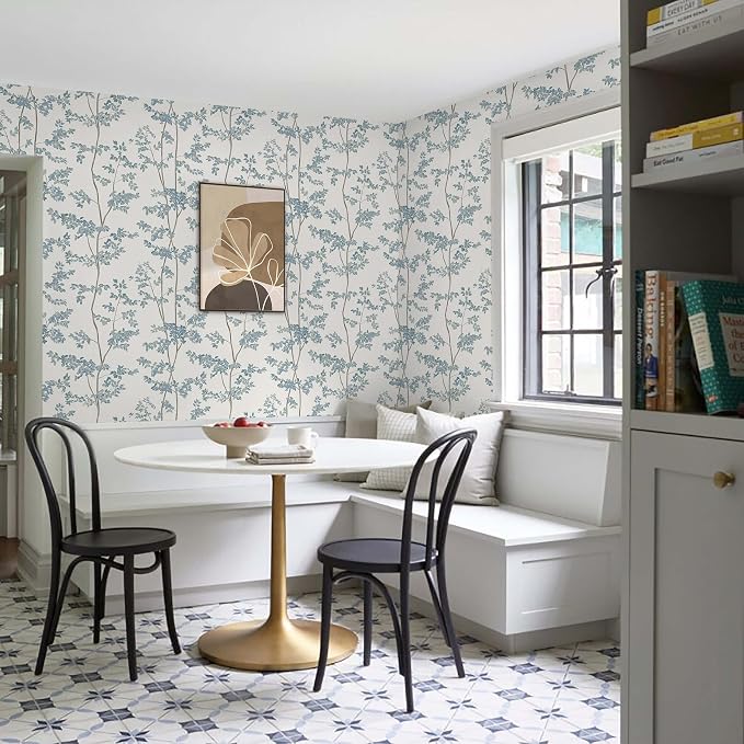 Heroad Blue and White Peel Stick Wallpaper Tree/Leaf Cottage Contact Paper | Waterproof Removable Botanical Wall Paper for Bathroom,17.3''x78.7'',Modern Farmhouse Decor Vinyl for Bedroom,Kitchen,Laundry - Image 3