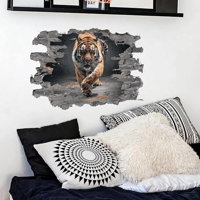Tiger Wall Decals Stickers, Realistic Wild Animal Wall Art Peel and Stick, Removable Vinyl Wall Decor for Bedroom, Living Room, Office, Home Decoration - Image 8