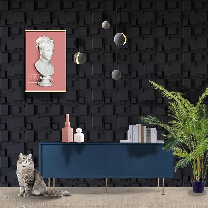 33 Pack 3D Diamond Wall Panels – 12"x12" White Textured Wall Decor for Gaming Room, Bedroom & TV Accent Wall (Black) - Image 2
