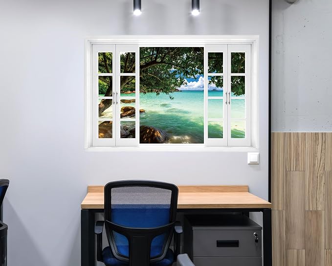FLFK Tropical Ocean Landscape Window Sticker Wall Sticker, Removable Wall Mural, Suitable for Indoor Use, 48x32 inches，Set of 2 Sheets. - Image 5