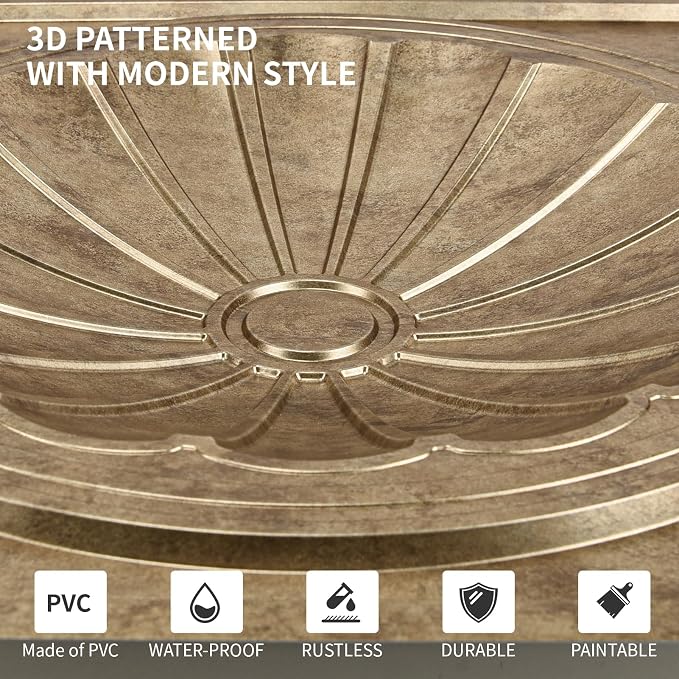 Art3dwallpanels Ceiling Tiles, 24 x 24 Inch, Antique Gold, 12 Pack | 3D Recessed Circle PVC Ceiling Panels, Fireproof Waterproof Light Tiles, 12 Pack 24"×24" Drop In Ceiling Decoration - Image 2