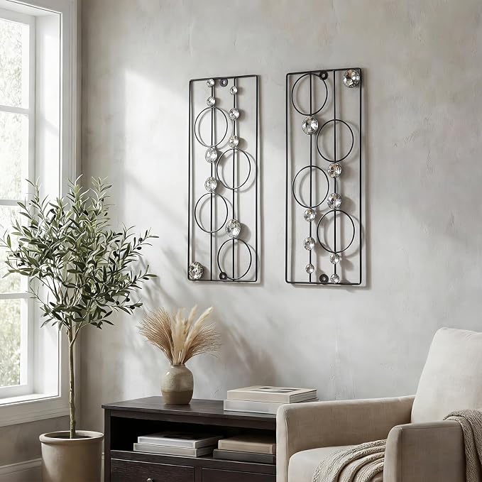 ZEXUIRU 2 Pcs Abstract Metal Art for Wall Decor Living Room Bedroom Bathroom Office Metal Bling Modern Geometric Hanging Vertical Small Iron Sculpture Plaque Pack -Black 15.7in by ZEXUIRU