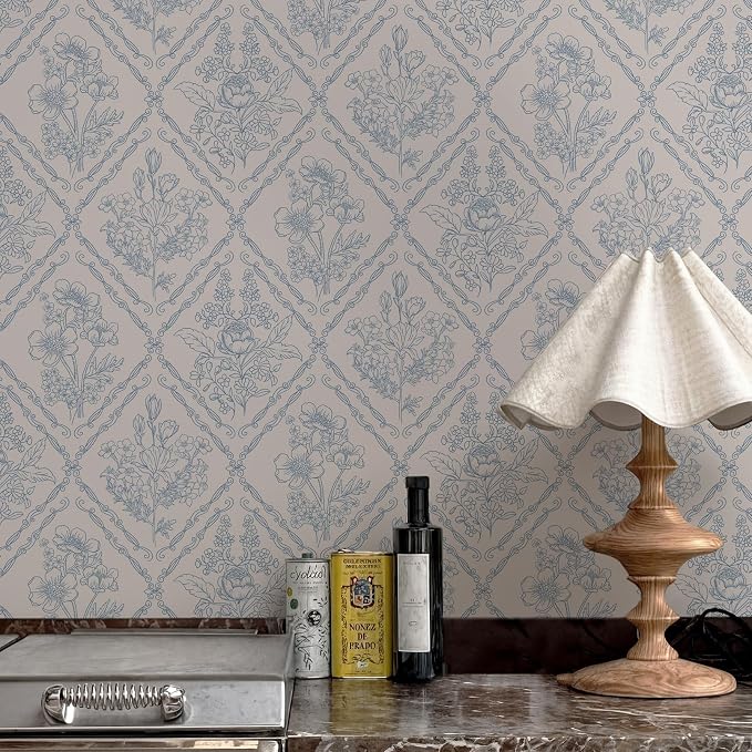 Toduso Peel and Stick Wallpaper Vintage Wall Paper Boho Contact Paper Blue Removable Wallpaper for Kitchen Bathroom Bedroom Floral Waterproof Self Adhesive Vinyl Drawer Decor 17.3"x393.7" by Toduso