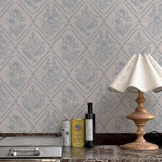 Toduso Peel and Stick Wallpaper Vintage Wall Paper Boho Contact Paper Blue Removable Wallpaper for Kitchen Bathroom Bedroom Floral Waterproof Self Adhesive Vinyl Drawer Decor 17.3"x78.7" by Toduso