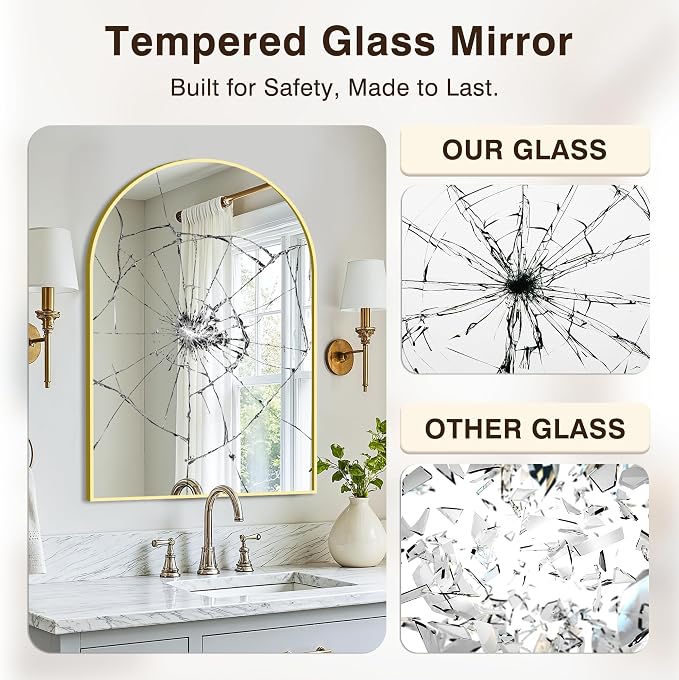Arched Bathroom Vanity Mirror for Over Sink, 30”x20”, Gold - Image 5