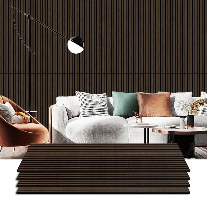 4 Pack Wood Panels for Wall, 47.2"×23.6" Wood Slat Acoustic Panels for Wall, Soundproof Panels, 3D Fluted Panels for Interior Decor (Dark Walnut) by Ritollo