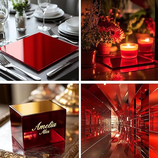 8x8 Inches Deep Red Mirror Acrylic Sheet – 2 Pcs Reflective Acrylic Panel for DIY Crafts, Home Décor & More (20x20 cm) - Image 4