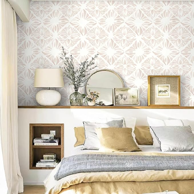 Geometric Peel and Stick Wallpaper Boho wallpaper197 x17.3 White and pinkwallpaper White Contact Paper Removable Wallpaper for Bedroom Waterproof Removable Shelf Liner Decal Vinyl Roll - Image 5