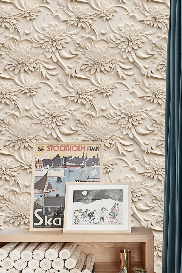 Peel and Stick Wallpaper Light Brown Scroll Floral Feature - Image 5