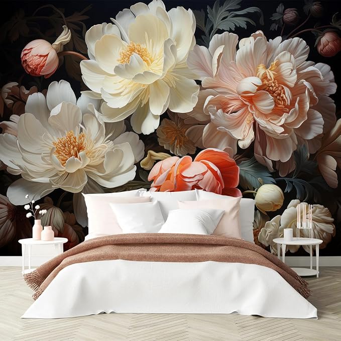 PYFFYP-3D Floral Peel and Stick Wallpaper murals with Dark Peony - Image 2