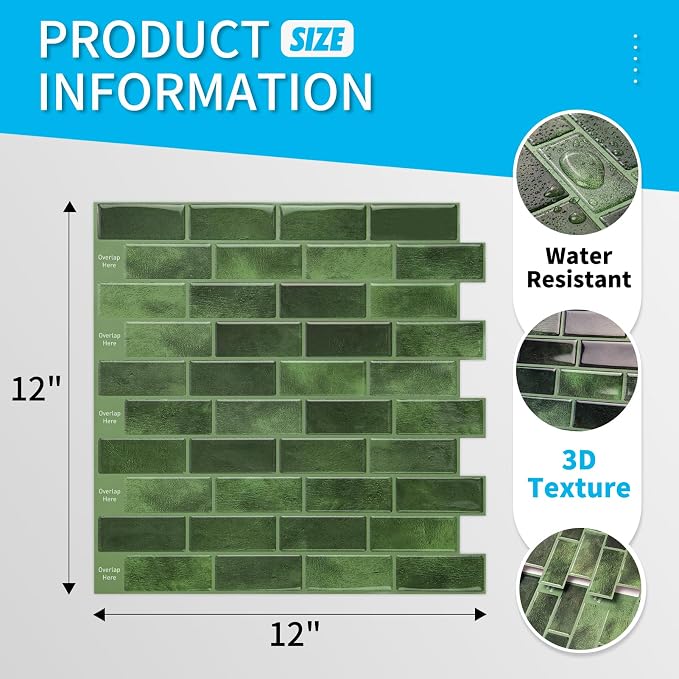 Art3d 10-Pack Marble Tile Peel and Stick Backsplash, 12 x 12 in, Jade Green | Strong Adhesion, Lightweight, Cuttable, Waterproof, Fadeless, Crack Resistant, for Kitchen, Bedroom, Ideal for Recently Moved - Image 4