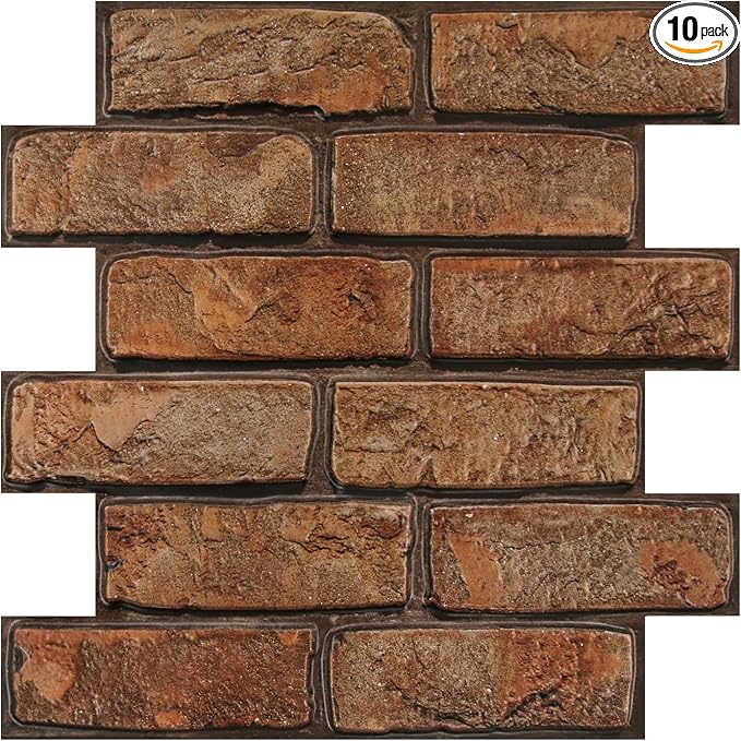 COMSTICKC 3D Peel and Stick Faux Brick Wall Panels for Quick DIY Wall Decor | Brown, 10 Pcs 11.8" x 11.8", Not Real Brick, Small Size Brick, Lightweight Thin PVC Decorative Wall Sticker, Cover 9.7 sq ft by COMSTICKCDECOR