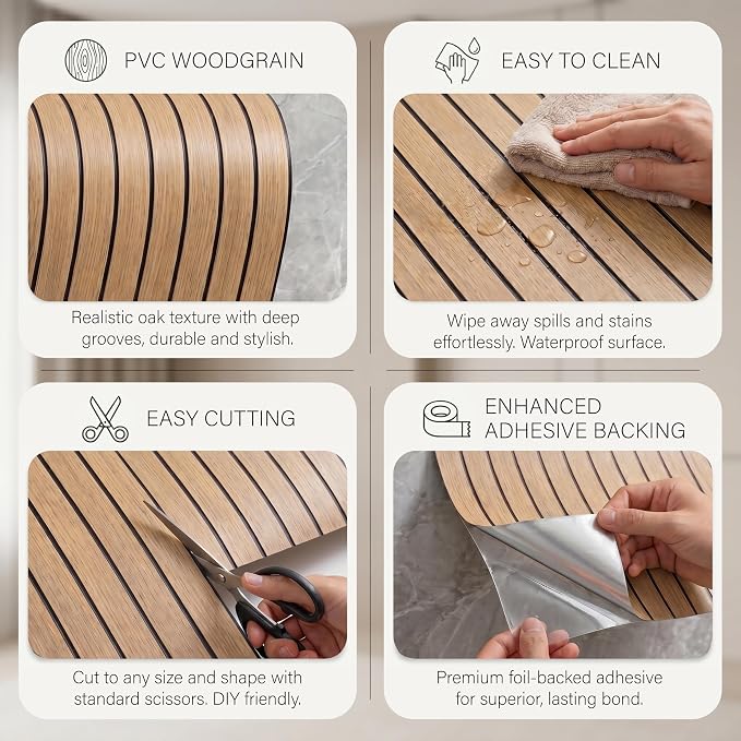 Peel and Stick Wall Panels：Waterproof & Easy to Cut, 236"x15.7" Natural Oak | Self-Adhesive PVC Wood Panels for Interior Walls, Slat Panels 3D Wood Grain Look,Ideal for Living Room, Bedroom & Ceilings - Image 4