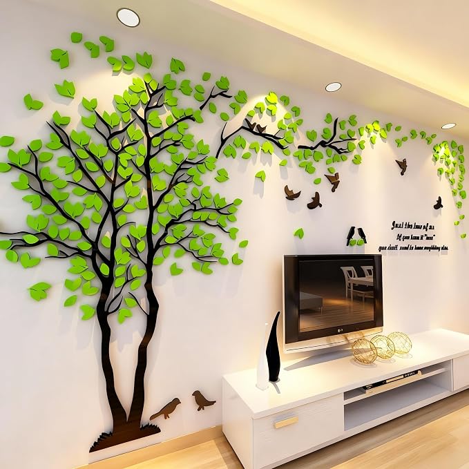 Family Tree Wall Decor Decals - DIY 3D Tree of Life Wall Art Large Decal Stickers Silver Decor Living Room Mural for Bedroom Hallway Home TV Background (Green Left,M-98X51in) - Image 8