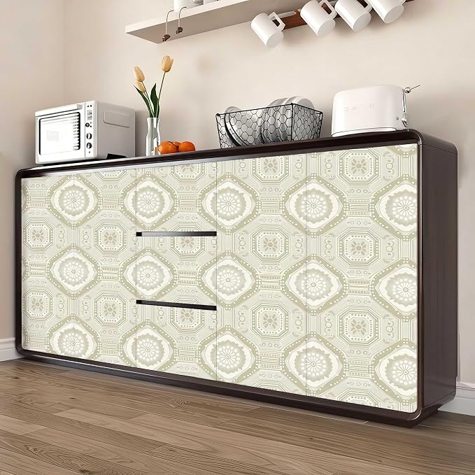 Neutral Vintage Wallpaper Tile Botanical Peel and Stick Wallpaper | Beige geometric floral tile seamless print, Removable waterproof vinyl wall covering, bedroom accent wall decor - Image 8