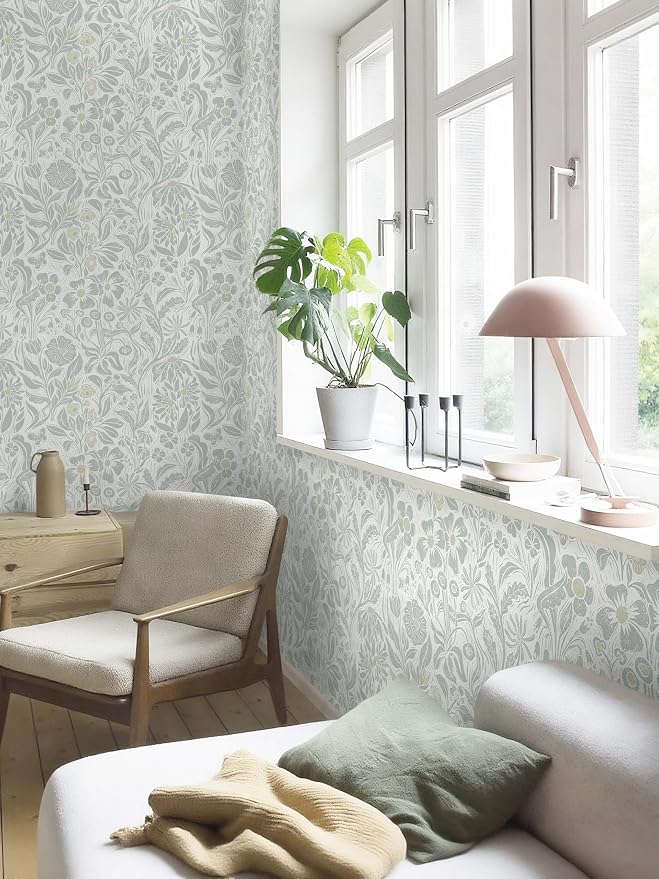 Heroad Floral Contact Paper Green Peel and Stick Wallpaper Botanical Self Adhesive Removable Stick on Wall Paper for Cabinets Drawers Waterproof Bathroom Pantry Wall Decor Vinyl Roll 17.3''x78.7'' - Image 8