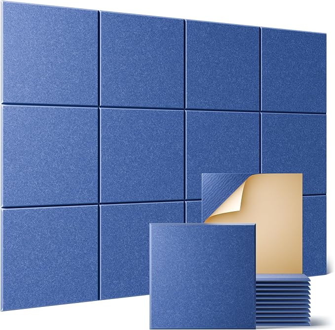 Sonicism 12 Pack Acoustic Wall Panels with Self-Adhesive, 12" X 12" X 0.4" Sound Proof Foam Panels, Decorative Soundproof Wall Panels, Sound Proof Absorbing Tiles for Home & Offices, Cerulean Blue by Sonicism