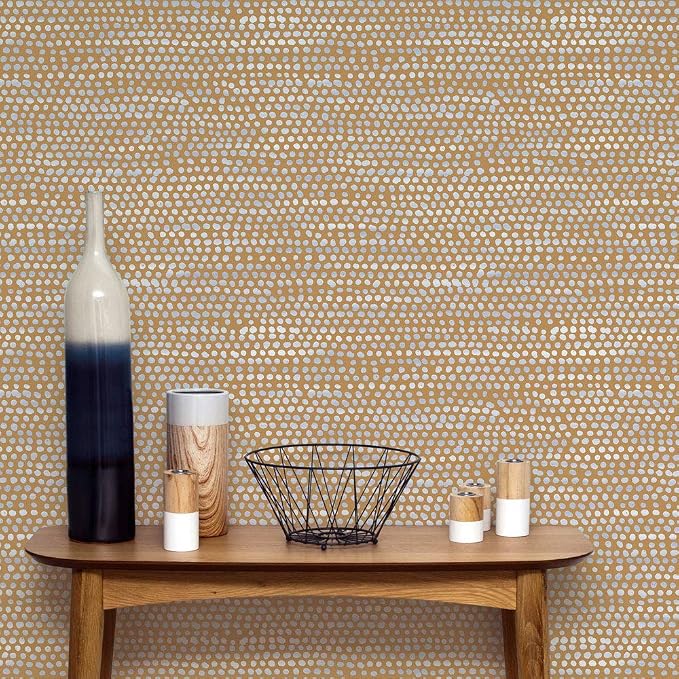 Tempaper Toasted Turmeric Moire Dots Removable Peel and Stick Wallpaper, 20.5 in X 16.5 ft, Made in the USA - Image 8