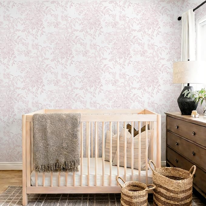 Heroad Pink Peel and Stick Wallpaper Toile Floral Contact Paper Boho Leaf Removable Wall Paper Self Adhesive Stick On Wallpaper for Girls Bedroom Bathroom Renter Friendly Vinyl Roll 17.3''X78.7'' - Image 8