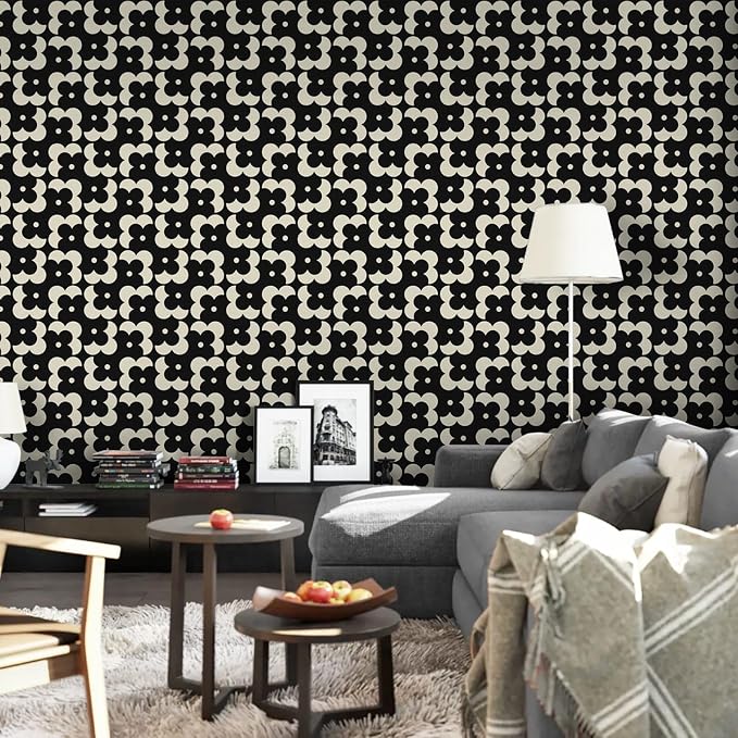 Ismoon Geometric Peel and Stick Wallpaper Boho Black and Beige Contact Paper 118"x17.3" Vintage Floral Wallpaper Removable Self-Adhesive Wall Paper Waterproof for Bathroom Wall Decor Vinyl - Image 8