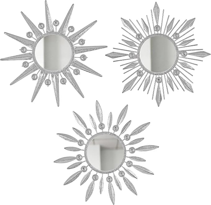 Silver Mirrors Wall Decor, Metal Sunburst Mirror Wall Art Decor Mirror by Manortang