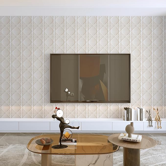Velvet 3d wall panels for Interior wall Decor peel and stick, Soundproof Geometric Textured 3d Wall Panels for Living Room, Bedroom, TV Background 17.7" x 17.7", Cover 26.15 Sq.Ft Cream White - Image 9