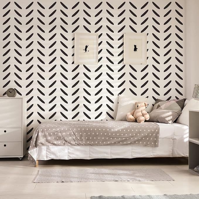 Herringbone Black Stripe Wall Decals with a Reference Template | Modern boho accent wall with 120 spaced herringbone line stripes. Matte vinyl peel & stick for home, office, dorm, hallway. - Image 2
