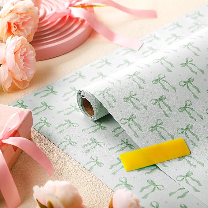 Drydiet Sage Green Bow Wallpaper Peel Stick Contact Paper 15.8 x 118.1 | Self Adhesive, Sage Green Design, Easy Apply Remove, Wall Sticker for Home Locker Dorm Classroom Living Room Decor - Image 3