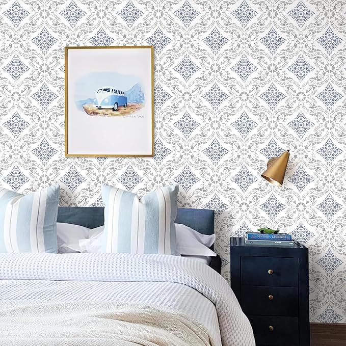 Peel and Stick Wallpaper Blue Wallpaper for Kitchen 16.9" x 196.8" | Blue Geometric Wall Paper for Bathroom Waterproof Boho Self Adhesive Removable Contact Paper Backsplash Decorative Vinyl - Image 2