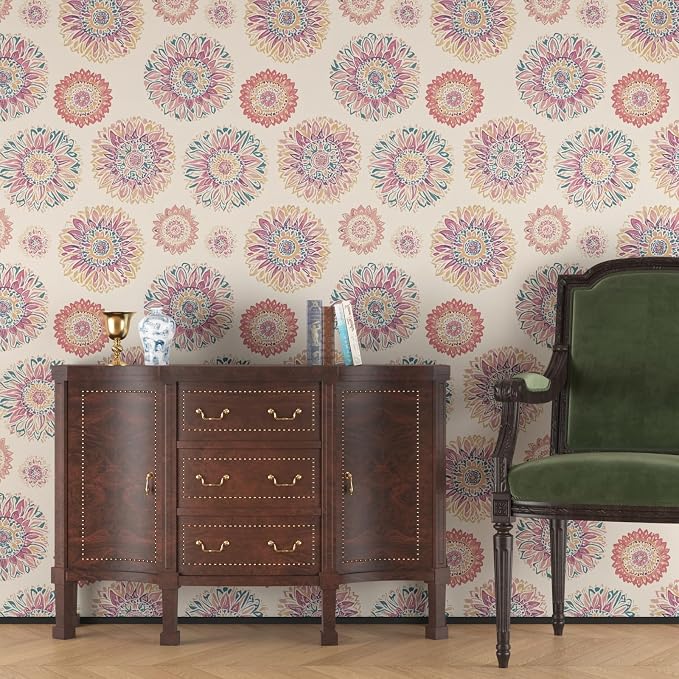 Laatse Boho Wallpaper Peel and Stick Contact Paper 17.5" x 118",Beige/Pink | Self Adhesive/Removable/Waterproof/Thick Vinyl Contact Paper for Bathroom Bedroom Shelf Cabinet Drawer,Prepasted,Easy Peel - Image 4