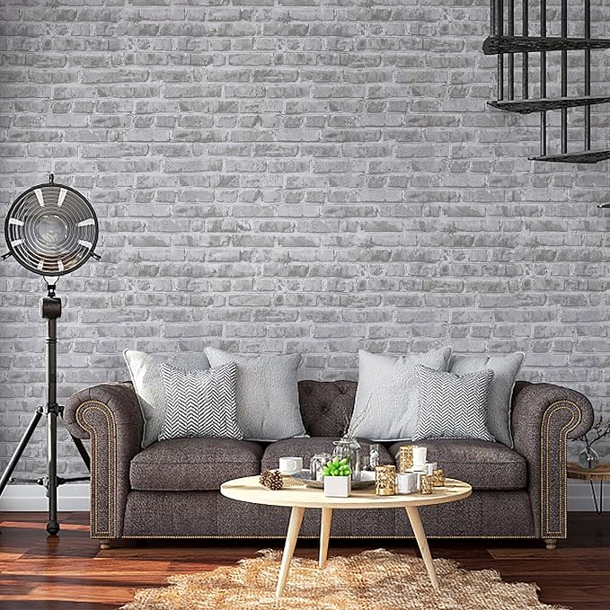 Timeet Grey Brick Peel and Stick Wallpaper Brick Contact Paper 17.7" x 78.7" Removable Wallpaper Self-Adhesive 3D Brick Wallpaper Grey Brick Wallpaper for Room Decoration Vinyl Film Roll - Image 5