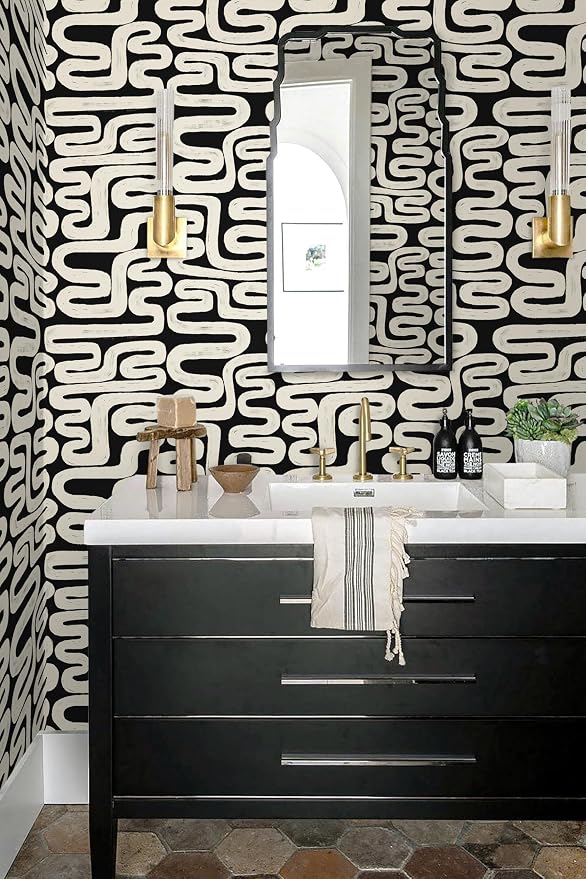 Black and Cream White Peel and Stick Wallpaper Modern Geometric Self-Adhesive Removable Contact Paper Thicken Waterproof Easy to Clean Decorative Wall Paper for Bedroom Bathroom 17.3in x 78.7in - Image 6