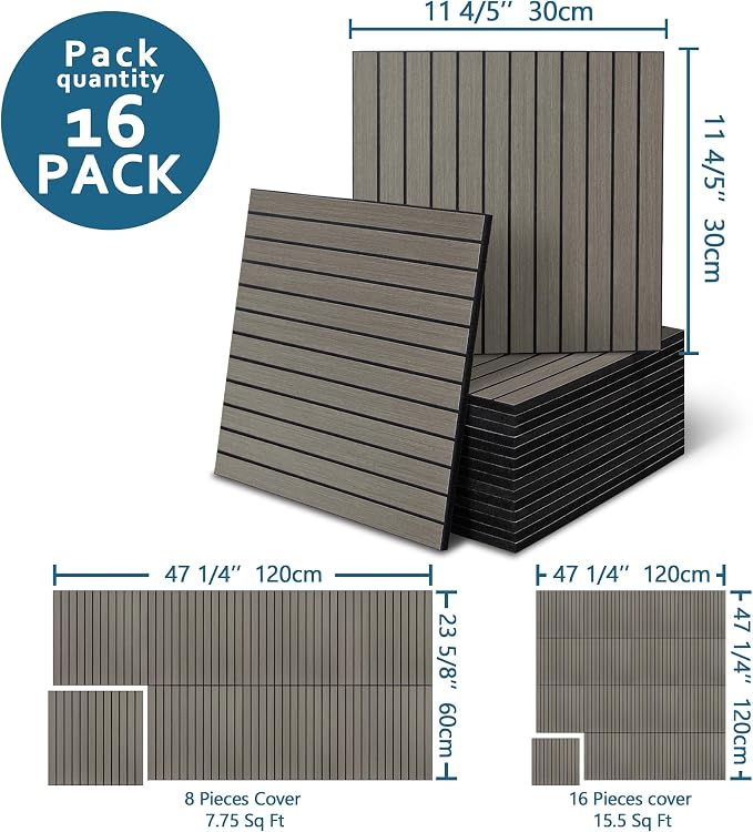 16-Pack Peel and Stick Acoustic Wall Panels, 11.8" x 11.8" PET Soundproof & Noise Cancelling Acoustic Felt, Self-Adhesive 3D Sound Absorbing Slat Wall Paneling for Interior Wall Decor, Gray - Image 2