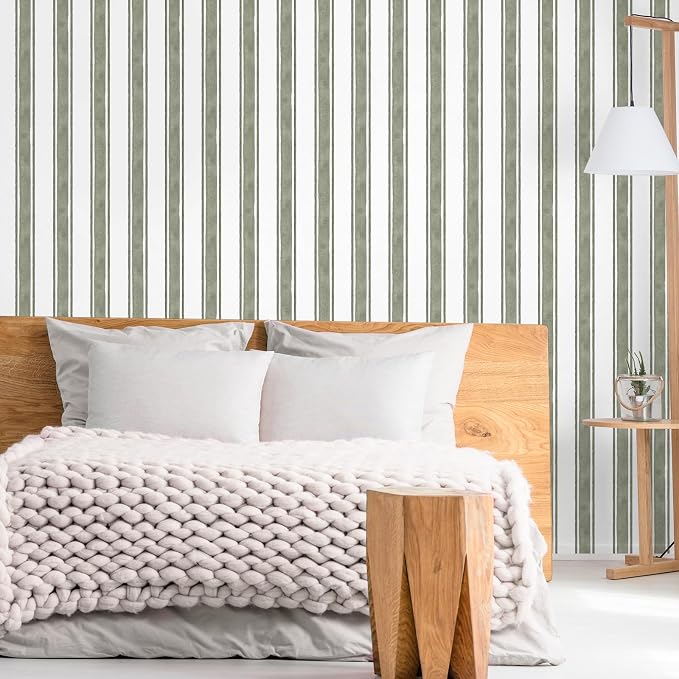 Affrolling Striped Peel and Stick Wallpaper 15.75"x118.11",Sage Green | Watercolor Self Adhesive Contact Paper, Removable for Bedroom Cabinet Furniture, Cute Decor for Nursery Craft Room DIY - Image 5