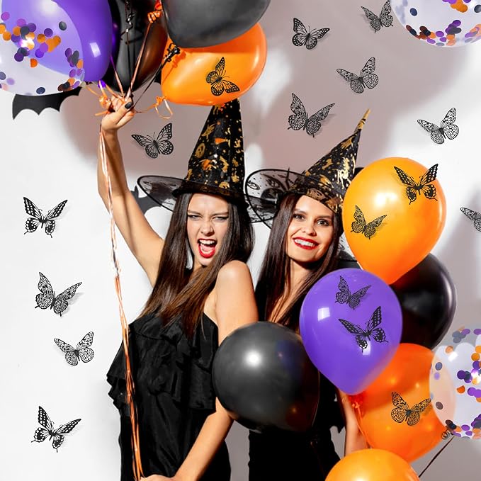 SAOROPEB 3D Butterfly Wall Decor 48 Pcs Black Butterfly Decoration Sticker | 4 Styles 3 Sizes Butterfly Birthday Decorations Butterfly Party Decorations Cake Decorations, Removable Stickers - Image 4