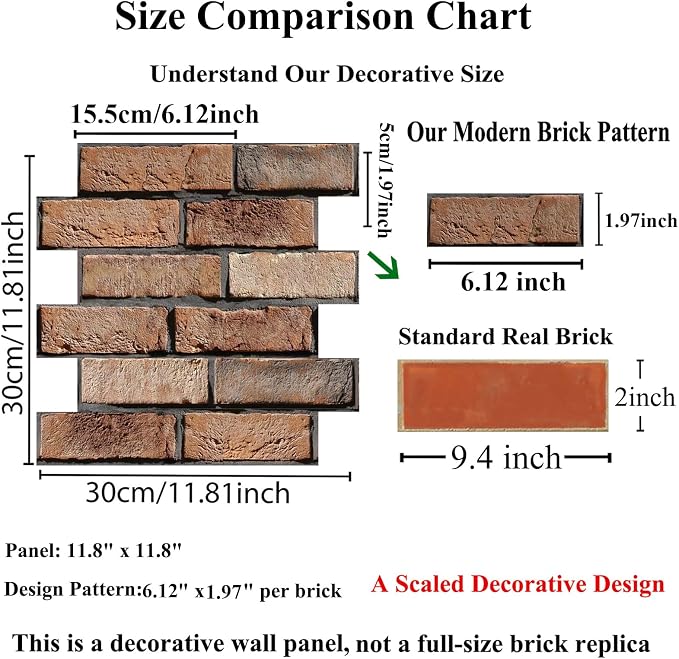 3D Wall Panels Peel and Stick,10 PCS 3D Brick Wallpaper | Waterproof, Self-Adhesive, Wall Panel Stone for Interior Décor,Living Room,Lobby Bedroom Hotel Office,11.8" x 11.8" - Image 2