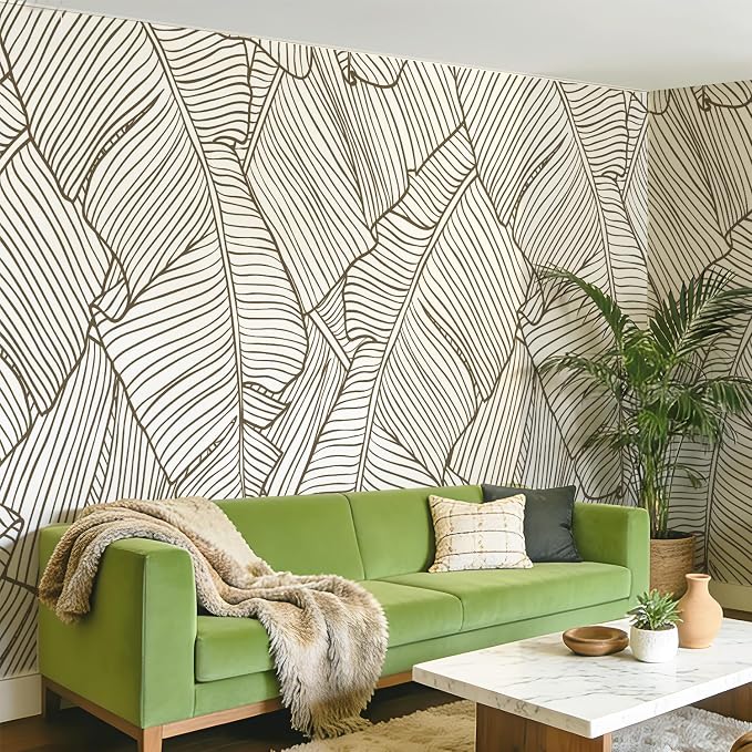 Banana Leaves Peel and Stick Wall Mural for Living Room | 137''x98'', Extra Wide Urban Funky Wallpaper, Removable Leather Textured & Water-Resistant, Salon Gallery Home Bar - Image 2