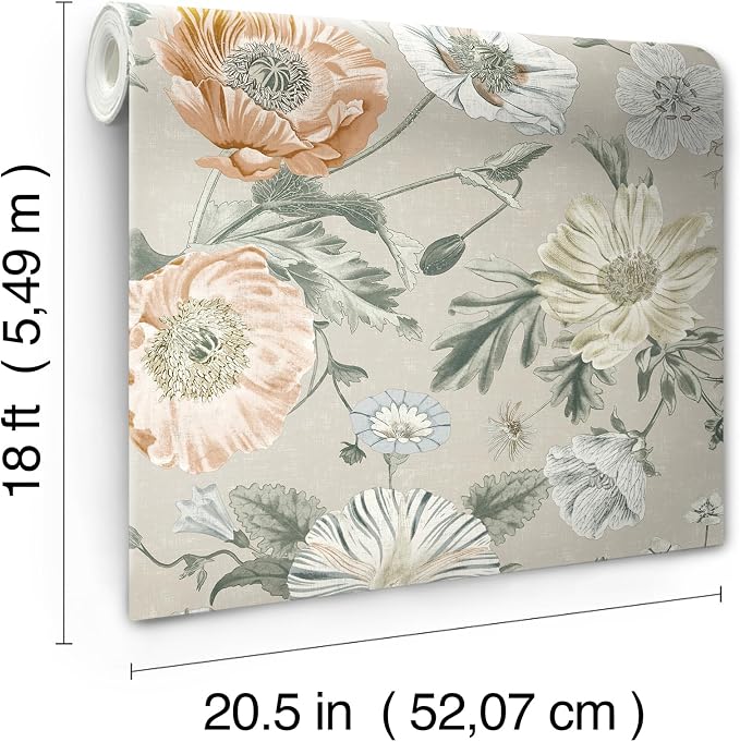 Vintage Poppy Orange Peel and Stick Wallpaper by RoomMates, RMK12811PL - Image 6