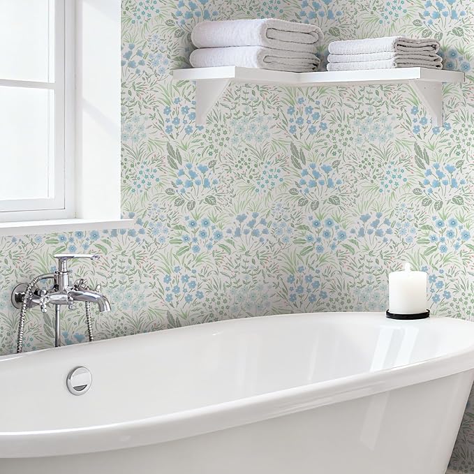 SOON AFTER Blue Boho Neutral Floral Peel and Stick Wallpaper, 17.3" x 118" Removable & Waterproof Vinyl Wallpaper, Flower Self-Adhesive Contact Paper for Nursery Bedroom Cabinets - Image 9