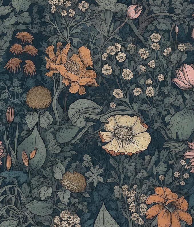 Orainege Vintage Peel and Stick Wallpaper Boho Floral Wallpaper for Bedroom | Living Room Removable Self Adhesive Floral Contact Paper for Cabinets Accent Wall 17.3inx196.8in by Orainege