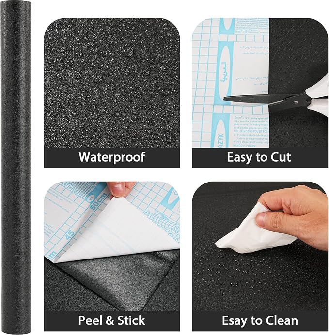 17.7"x 197" Peel and Stick Wallpaper Matte Black Contact Paper Self-Adhesive Removable Thick Waterproof Wallpaper Vinyl for Cabinets Countertops Furniture Kitchen Bathroom & Walls - Image 5