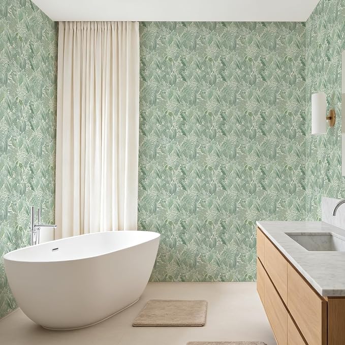 SOON AFTER Green Tropical Leaf Peel and Stick Wallpaper, 17.3" x 118" Removable &Waterproof Vinyl Contact Paper, Boho Jungle Leaf Self-Adhesive Wallpaper for Bedroom, Living Room, Cabinets - Image 8
