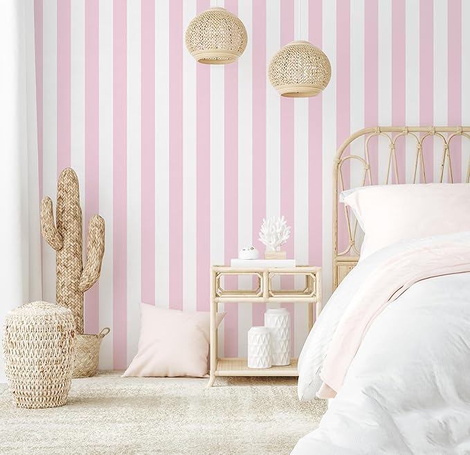 Cohoo Home Pink and White Peel and Stick Wallpaper Striped Cute 17.7"x591" | Stripe Contact Paper for Cabinets Modern Stripes Self-Adhesive Removable Wall Paper Cute Girls Bedroom Nursery Decor Vinyl - Image 6