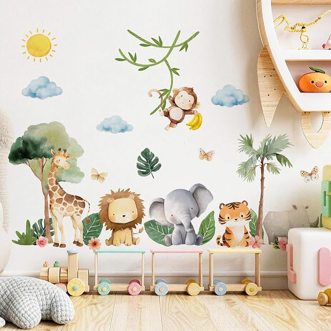 Animals Wall Decal, Peel and Stick Nursery Animals Mural,Jungle Lion, Elephant, Giraffe, Monkey Wall Stickers for Kids, Boys and Girls Room, Bedroom & Toddler Room Decor (Animals Wall Decor 60) by Unknown