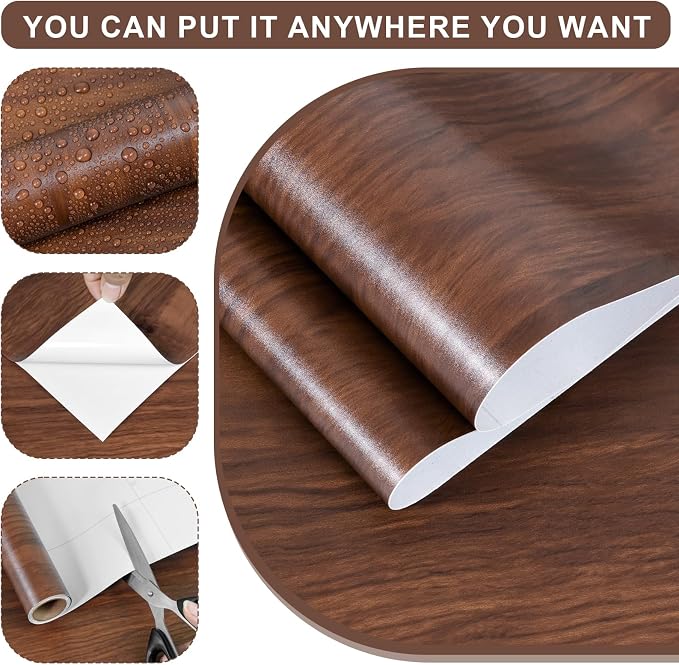 Wood Grain Contact Paper 17.3"x400" Dark Brown Wood Look Peel and Stick Wallpaper Vintage Removable Self Adhesive Vinyl Faux Wood Wallpaper for Cabinets Countertops Covering - Image 2